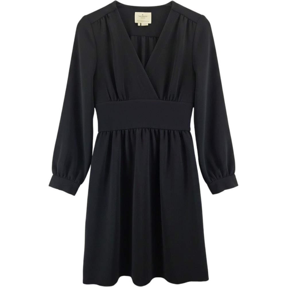 Kate Spade New York Black V-Neck Long Sleeve Tie Back Mini Dress Size 2 Designer